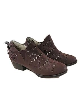 NEW JBU By Jambu Boots Womens 7M Evelyn Booties Wine Vegan Leather Cutouts Ties